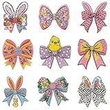 9Pcs Easter Iron on Patches, Easter Egg Bunny Bow Style Embroidered Patches DIY Craft Gifts for Women, Bow Iron on Patches for Clothes, Backpacks, Hats, Jeans, T-Shirts, Vest