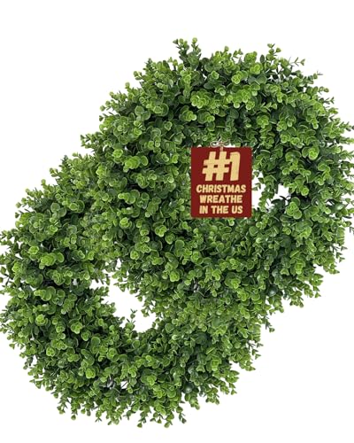 2Pcs Wreaths 26" Boxwood Wreath for Front Door, Faux Round Boxwood Wreath, All Season Outdoor & Indoor Window, Porch Wall Decor. Day Farmhouse Wedding Home Greenery Decoration.