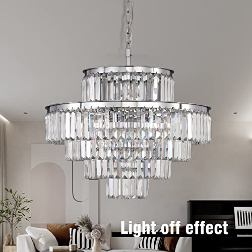 Lt-Vt Chrome Modern Style Crystal Chandeliers & Lightsround Hanging Classic, Pendant Ceiling Chandelier Lighting Fixture 5-Tier For Dining Room Living Room(Chrome,24 Inch) #TOP3