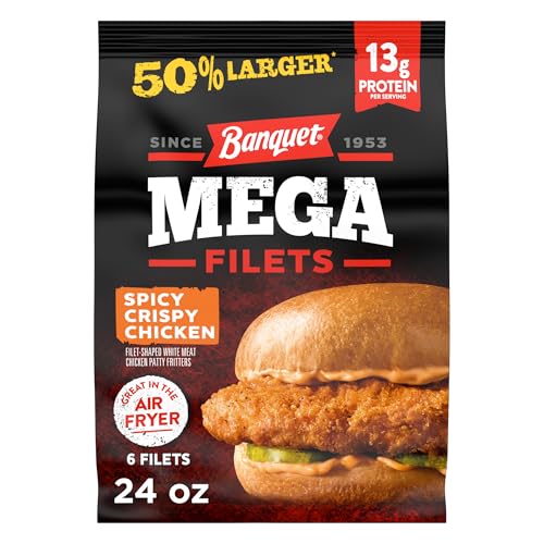 Banquet MEGA Filets Spicy Crispy Chicken Filets, Frozen Meal, 24 oz., 6-ct