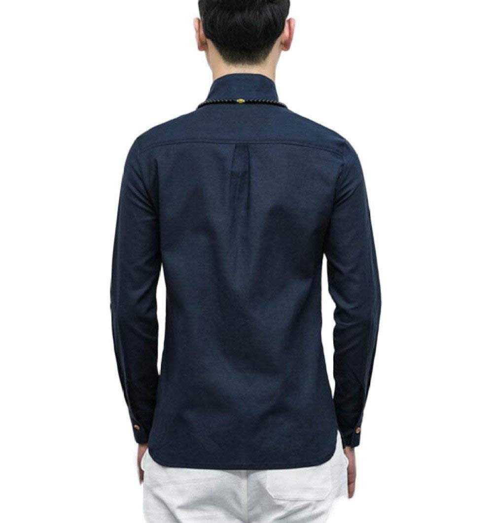 Bawełniane koszule męskie Slim Basic Materiał Fit Topy Długi Rękaw Kołnierzyk Guzik Kołnierzyk Kołnierzyk Dół Koszula Bluzka Koszula, czarny, L