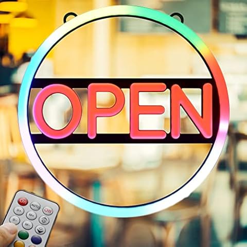 funwill 16 inch Open Signs for Business, 24W Multicolor Neon Open Sign with Remote Control, Eye-catching Large Open Sign Flashing LED for Retail Window, Storefronts, Restaurants, Shops, Offices Cover