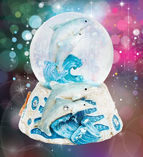 Cota Global Dolphin Stone Snow Globe - Sparkly Water Globe Figurine With Sparkling Glitter, Collectible Novelty Ornament For Home Decor, For Birthdays, Christmas, And Valentine's Day #TOP4