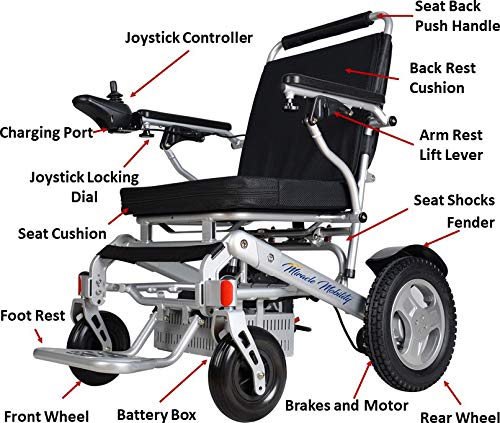Miracle Mobility Freedom Series Gold XLD10 Electric Folding Mobility Wheelchair with Two 250W Motors and Two 24V, 144Wh Lithium Ion Batteries, Silver