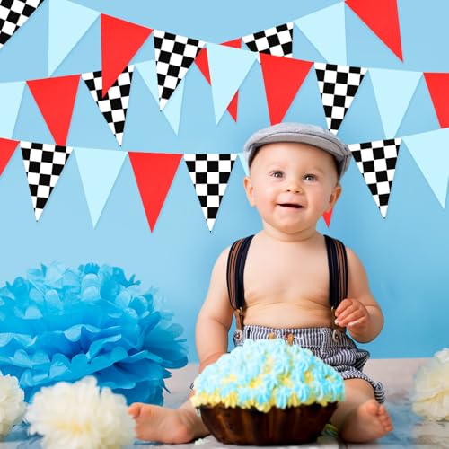 Image of Tiamon 5 Pcs Racing Car Flag Banner Party Decorations 49.2 Ft Triangle Flag