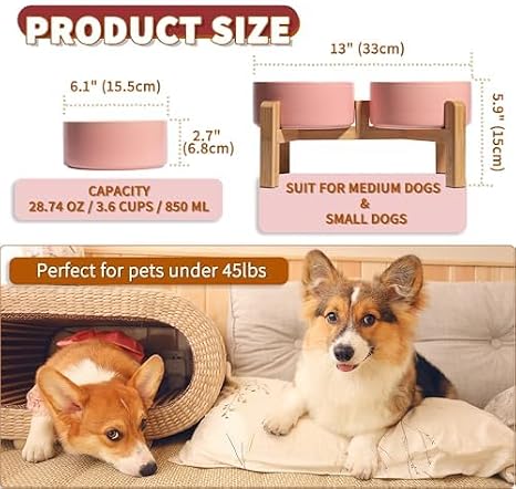 Elevated Ceramic Dog Bowl, 3.6 Cups Dog Food and Water Bowl Set with Stand