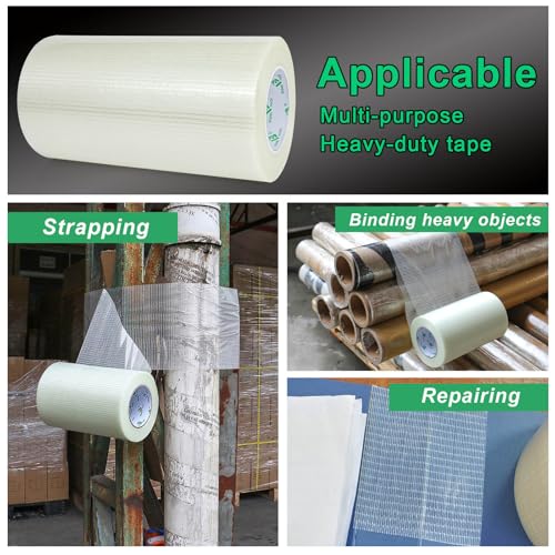 Image of BOMEI PACK Wide Fiber Reinforced Packing Tape 10 inch, Clear Heavy Duty Bi Directional Fiberglass Filament Strapping Tape 10Inch x 55yds 6.7Mil