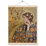 WDSXWH Gustav Klimt Style Woman Portrait Wall Art Decor, Abstract Floral Oil Painting Artwork, Vintage Golden Modern Art Hanging Poster for Living Room Bedroom Office Decor 12x16 Inches