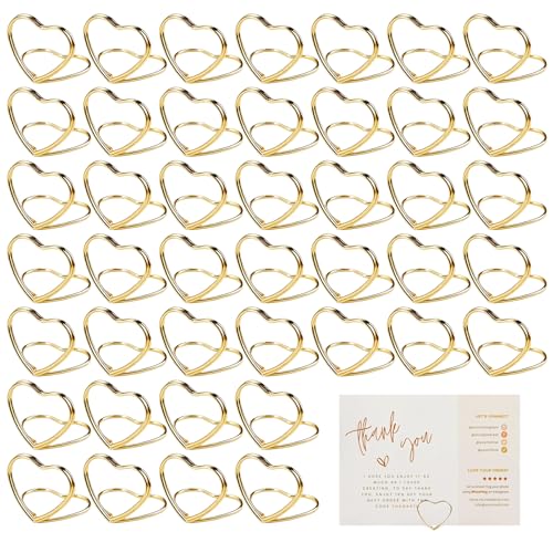 50 Pièces Porte Nom Table Doré, Supports de Numéro de Table en Forme de Cœur, Porte Cartes de Table pour Mariages, Porte Photo Pince, Mini Porte-Cartes...