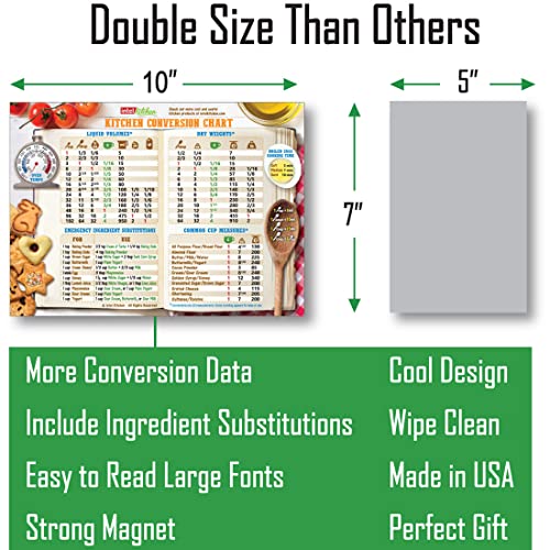Comprehensive Kitchen Conversion Chart Magnet 10"X7" Big Text 50% More Data Easy To Read Magnetic Chef Accessories Cooking Utensils For Baking Metric Measurement Equivalent Conversions Unique Gift #TOP1