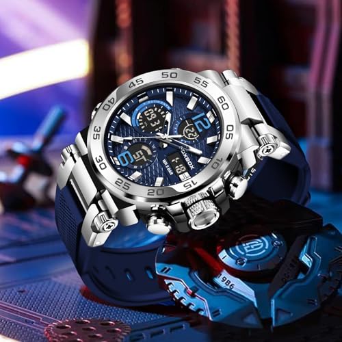 Image of LIGE Quartz Watch for Men Waterproof Big Dial Analog Digital Sport Multifunction LED Backlight Fashion Wristwatches Stopwatch Calendar Men