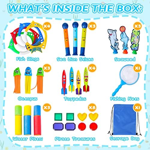 Yellcetoy Pool Toys for Kids, Swimming Pool Diving Toys with Storage Bag, Underwater Pool Toys Training Game for Kids Boys Girls Age 3-12