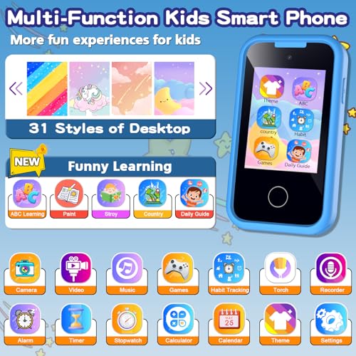 Image of Kids Phone Toy for Boys Girls, Touchscreen Phone with Camera, Music, Games | Children Toy Phone with Video Recording, 8GB Card, Portable Learning Toddler Phone for Ages 3-8 Kids Christmas Birthday Gift