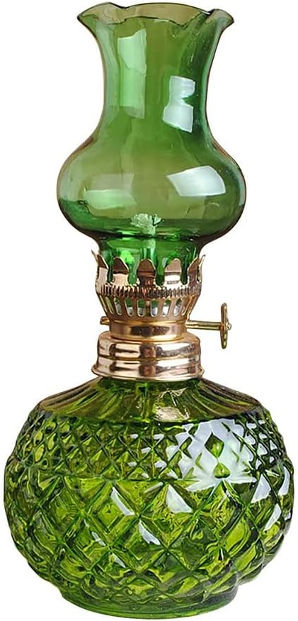 Lithx Translucence Glass Oil Lamp Lantern Vintage Classic Kerosene Oil Lamps for Indoor Use Adjustable Switch Spherical Glass Hurricane Lantern Home Decor Desk Organizers (Color : Green)