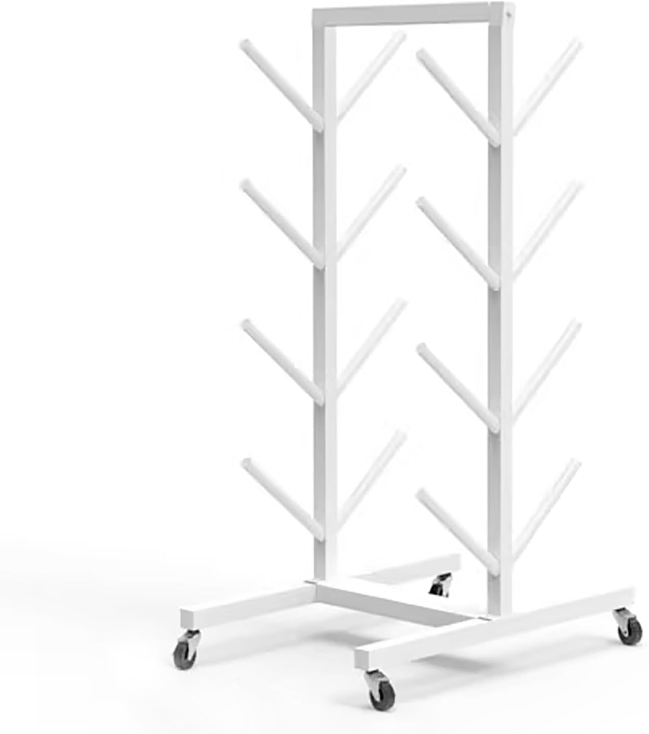 SRNSAEB Heavy Duty Snowboard Rack Freestanding, Commercial/Home Ski Display Stand Hold 8 10 12 14 Pair Skis, Metal Iron Skateboard Storage Organizer Easy Install(White,4 - Tier)