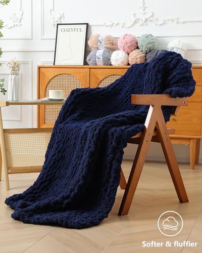 Image of Cozyful Chunky Yarn for Hand Knitting, #9 Thick Jumbo Big Chunky Yarn for Crocheting, Super Chunky Knit Blanket Yarns, Large Chunky Chenille Yarns, 8 Pack (30 yds 8 oz Each Skein), Navy Blue
