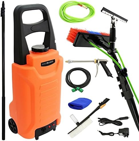 MAXBLAST Water Fed Cleaning Telescopic Pole 24ft & Water Trolley Tank System 30L / Window Clean Car Washing Kit & Accessories