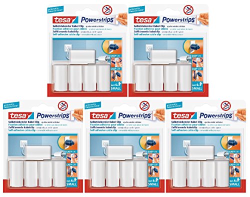 Großpackung tesa Powerstrips® Kabel-Clip, selbstklebend, spurlos wieder ablösbar, weiß (1 Großpackung | 25 Clips, A)