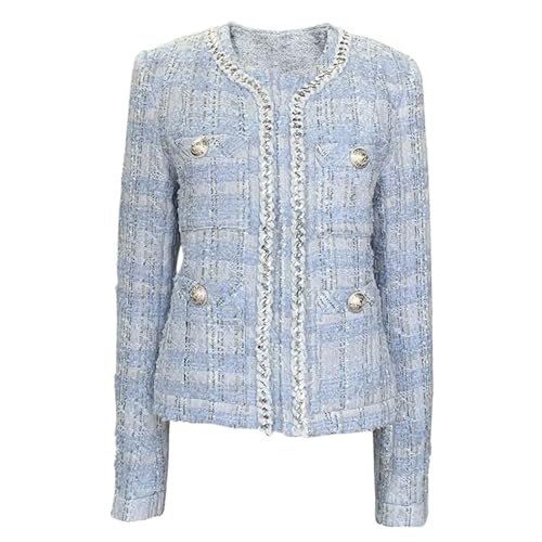 Blazer tweed femme court et doux veste d'automne matelassé à carreaux