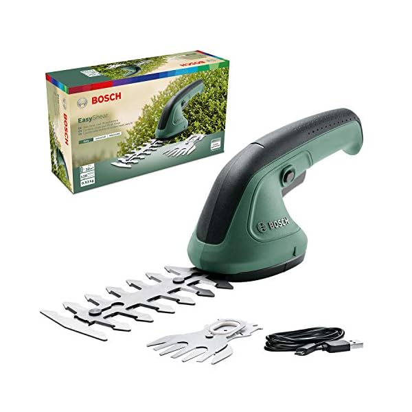 Bosch Gartenschere EasyShear (integrierter 3.6 V Akku, Akkulaufzeit: 40 min, Messerlänge: 12 cm (Strauch) / 8 cm (Gras), im Karton)