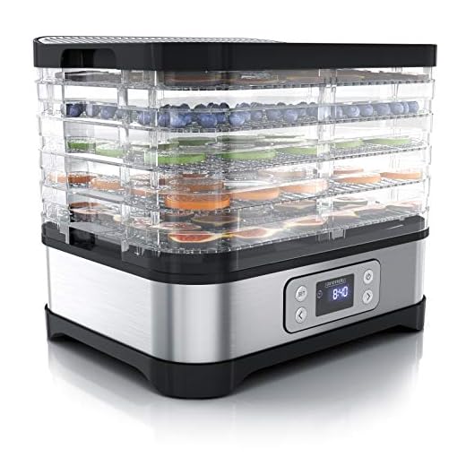 Arendo - Torktomat med temperaturregulator – rostfritt stål torkare för mat kött frukter grönsaker – 260 W – med timer upp till 72 timmar – 35–70 grader – 5 innerfack – GS – dehydrator – BPA-fri