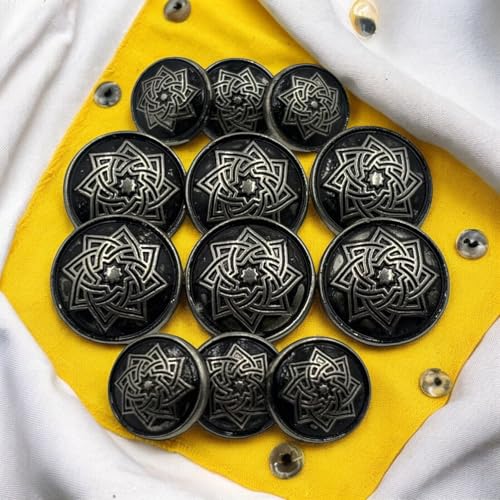 Image of REENA Metal Lotus 12 (6+6) Silver Black Round Button for Coat Blazer Suit, Sherwani and Indian Dresses Sports Coat Uniform Jacket Beautiful Ethnic Classy Design