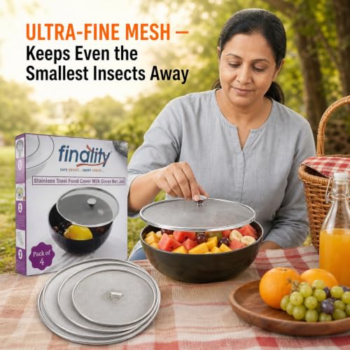 Image of finality Stainless Steel Food Cover Milk Cover Jali Multipurpose Net Lid Set of 4, Silver Color (Food Cover With Knob)