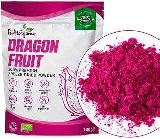 BeMorganic Organic Dragon Fruit Powder - 100% Pure Organic Dragon Fruit Powder| Multipurpose Pink Pitaya Powder | 100g Smoothie Powder with No Added Sugar or Gluten
