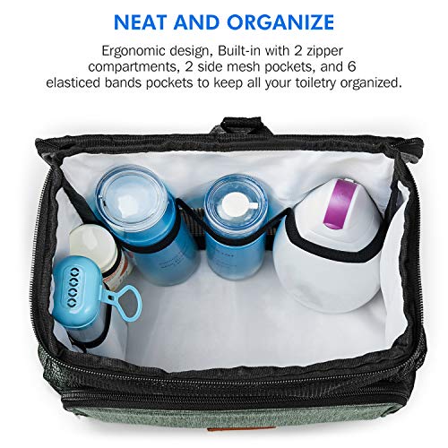 Hiverst Hanging Toiletry Bag, Shower Caddy Tote Bag (Updated Version, Full Size Bottle Compatible), Bath Organizer For College Dorms, Gym, Camp, Women Men, With Funny Luggage Tag #TOP3