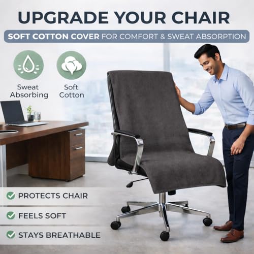 Image of Office Chair Towel | 500 GSM Towel with Tie Knot | Luxury Car Seat Towel Cover's | 100% Cotton Towel for Large Size | 70x140 CM | Pack of 1 - Dark Grey