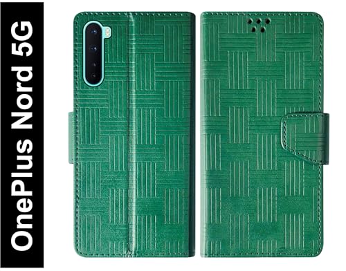 Image of SBMS Flip Cover Case for OnePlus Nord 5G Back Case Cover with Magnatic Closure | Inbuilt Stand | Card & Money Pocket (Mat Green)