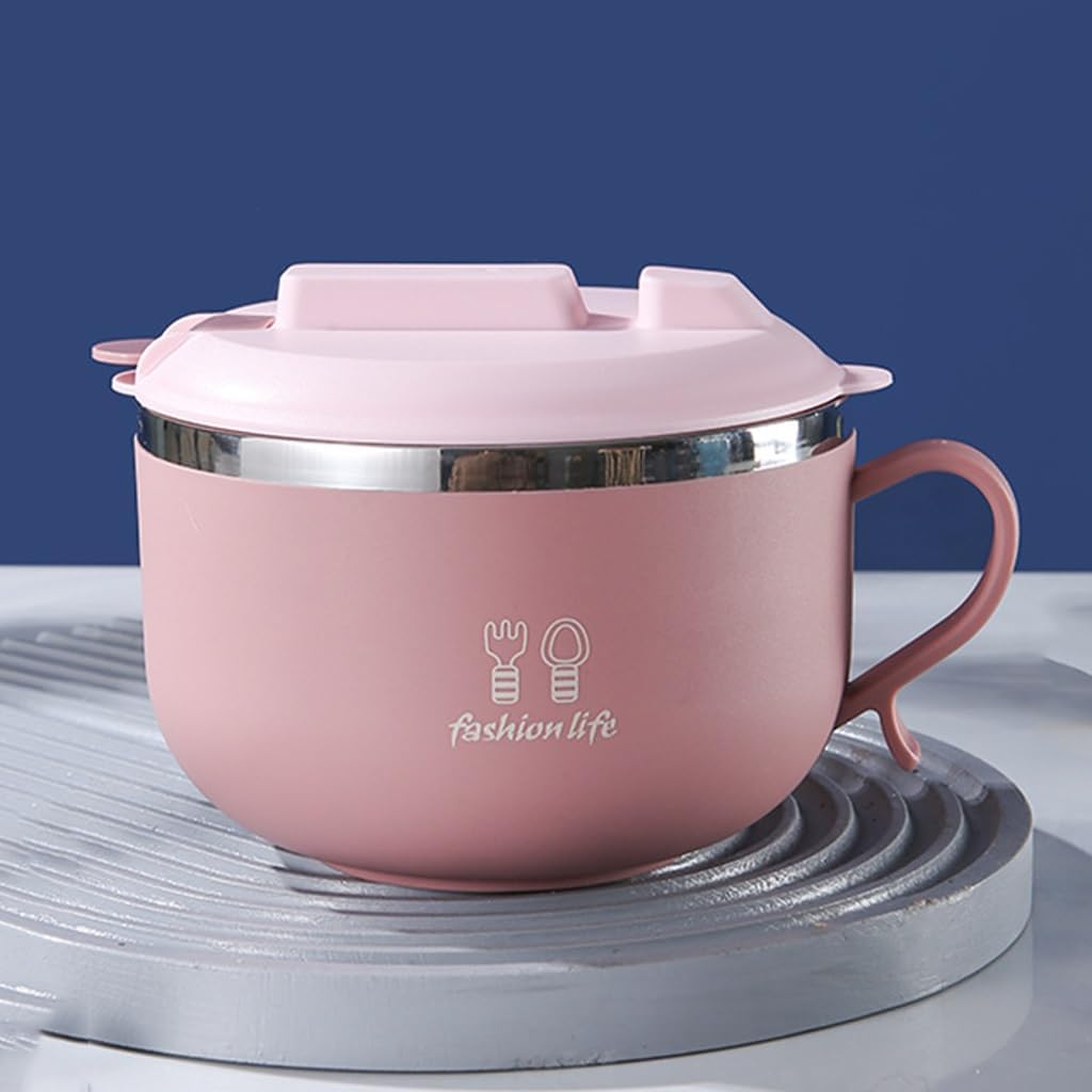 Stainless Steel Noodle Bowl with LidDrainable Soup BowlNoodle Insulated Rice(E)