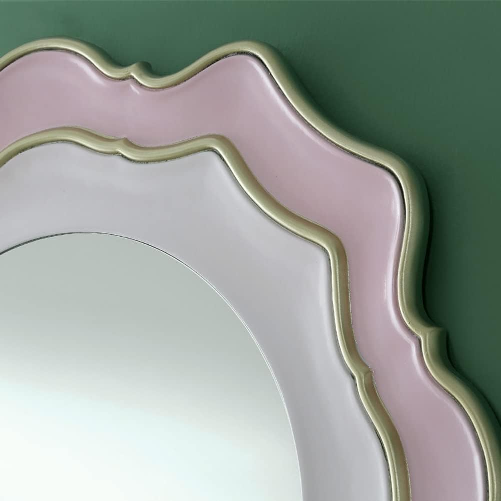 Home Decor Mirror for Wall, Petal Shape, American Antique Vanity Hanging Mirror, Wooden Frame, Explosion Proof Lens, 30''x30'', Pink
