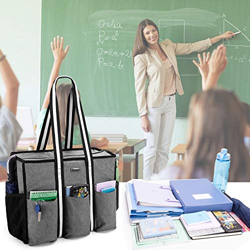 Trunab Teacher Utility Tote Bag With Multiple Pocket And Large Compartment For Up To 15.6” Laptop, Zip Top Carrying Bag For Working Women, Travel, School, Office, Craft, Grey #TOP6