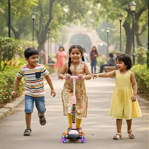 Image of Crackles Foldable Kick Scooter for Kids with LED Light Wheels | Skating Cycle Style Scooter with Adjustable Handle & Foldable Design Lightweight Ride-On Toy for Boys & Girls Outdoor Toy