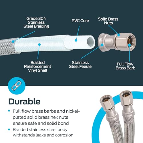 image for Eastman 5 Feet Flexible Ice Maker Connector, 1/4 Inch x 1/4 Inch Compr