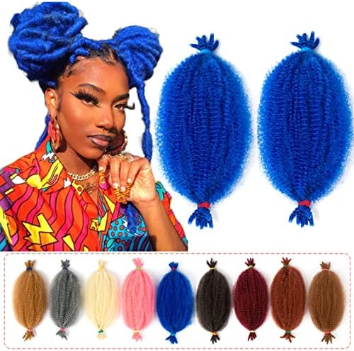 BATISI Marley Twist Braiding Hair for Black Women 2 Pack 12 Inch Pre Separated Springy Afro Twist Hair Blue Pre Fluffed Spring Twist Hair Wrapping Hair for Soft Locs Kinky Twist Hair for Braiding