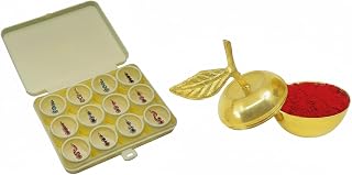 KULIA Bindi Piedra Multicolor con Caja de Sindoor de Latón Decorativa con Forma de Manzana Caja de Kumkum Artesanal con Bindi Largo para la Frente de Cristal Polvo de Sindoor Rojo y Pegatinas Tatuaje