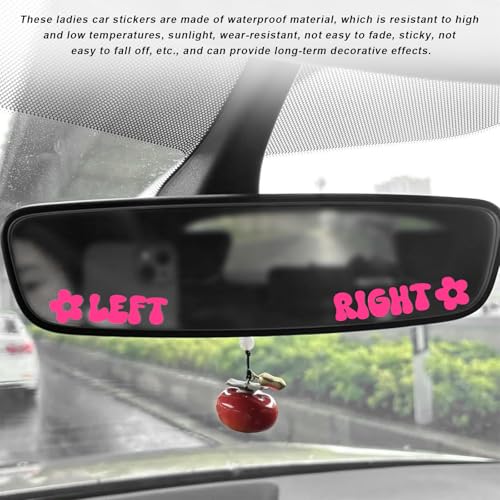 Image of Left Right Car Sticker, Beautiful Rear View Mirror Decor Waterproof Vinyl Sticker, Cute Left Right Auto Window Decal Vanity Mirror Decoration for Women Girl, Car Accessories (White+Black+Pink)