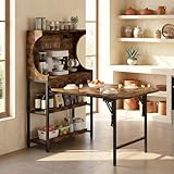 Uzelia Mesa de Comedor para Cocina, Mesa Abatible Multiusos con Gabinete de Almacenamiento, Barra Desayunadora con Repisas...