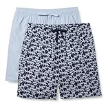 Amazon Essentials Men's Breathable Cotton Stretch Poplin Pajama Shorts with Drawstring, Pack of 2, Dusty Blue/Zebra, Large