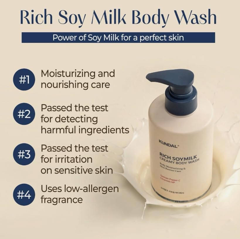 Mellow Vanilla KUNDAL Rich SoyMilk Body wash 2 x 16.9oz + 1 x 3.38oz