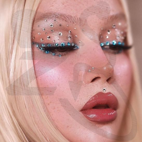 ZS 500Pcs Fake Nose Stud, Non-Piercing Eyebrow Nose Lip Ear Ring Fake Skin Piercing Jewelry, Faux Nose Studs Face Gems Stick on Face Jewels Eye Jewels with Eyelash Glue2