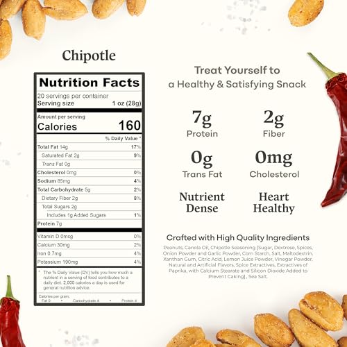 Image of Belmont Peanuts Gourmet Chipotle & Sea Salt Virginia Peanuts, 20 oz (1 Pack) - Simple Ingredients, No Preservatives, 7g Protein - A Spicy, Salty, Crunchy, Hand Seasoned Snack