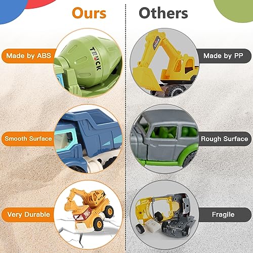 Construction Truck Toys Set for Kids 2-5, Excavator Dump Crane Mixer 4-Pack