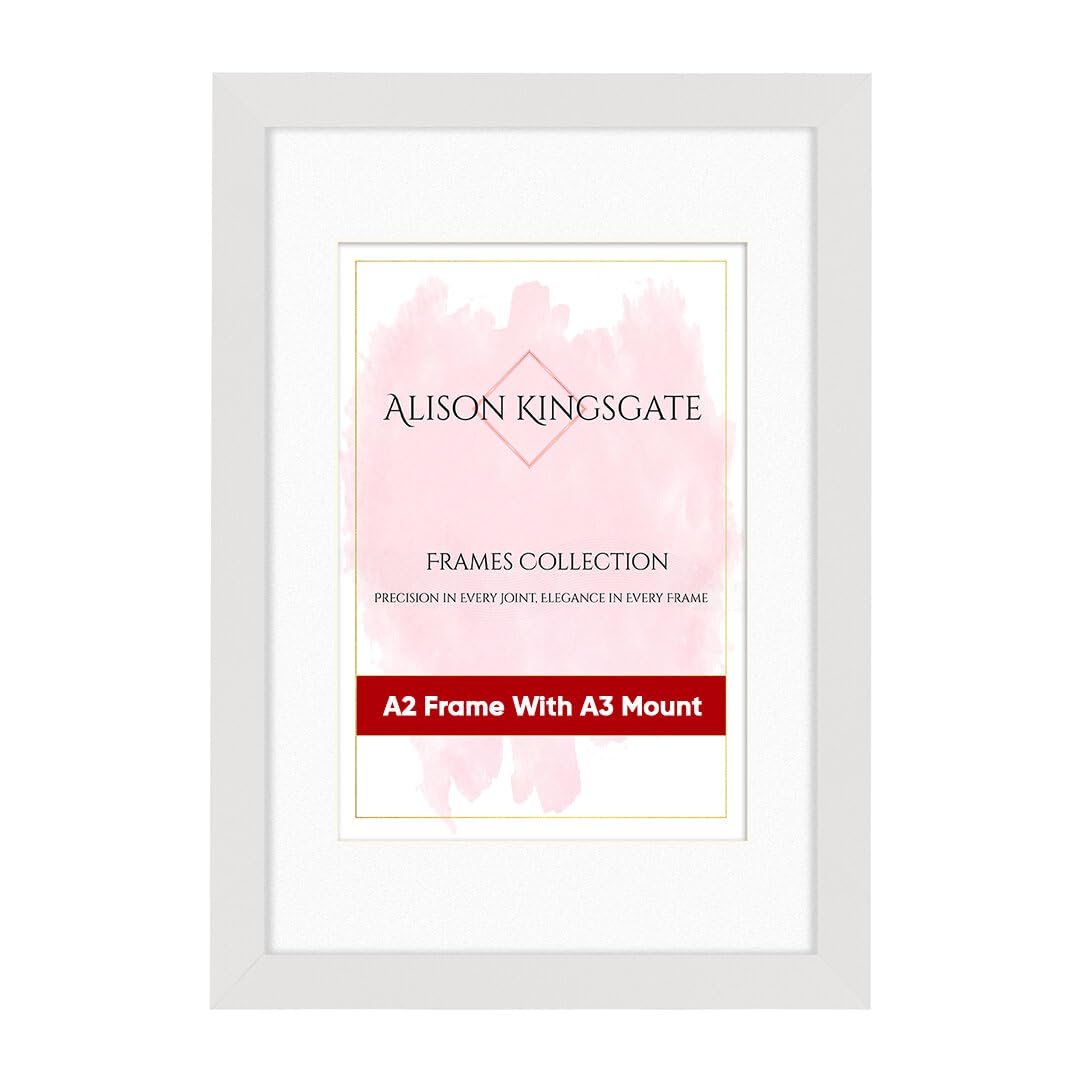 Alison Kingsgate A2 White Picture Frame with Mount for A3 Photo - Engineered Wood Photo Frame with Precision Cut Cardboard Mount - Ideal for Posters - Sizes & Colours Available โ image 1
