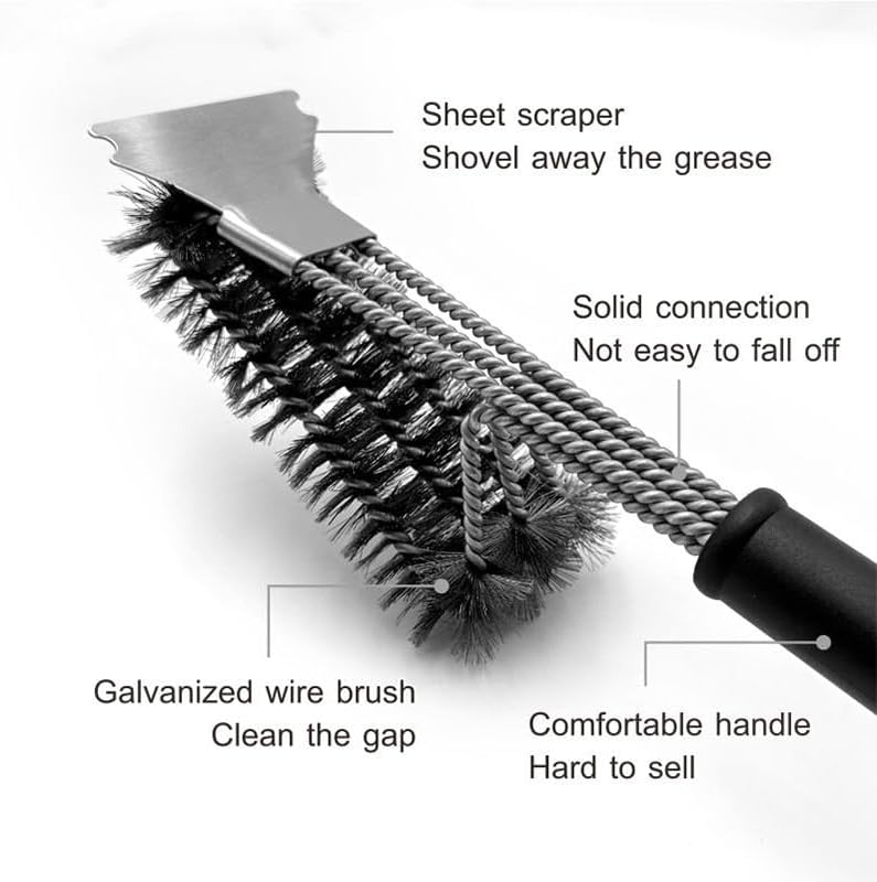 EWUVP Grill Brush and Scraper, 18" Adjustable Handle BBQ Grill Brush for Outdoor Grill, Extra Strong BBQ Cleaner Accessories, Triple Scrubbers Cleaning Brush for Gas/Charcoal Grilling Grates - Image 3