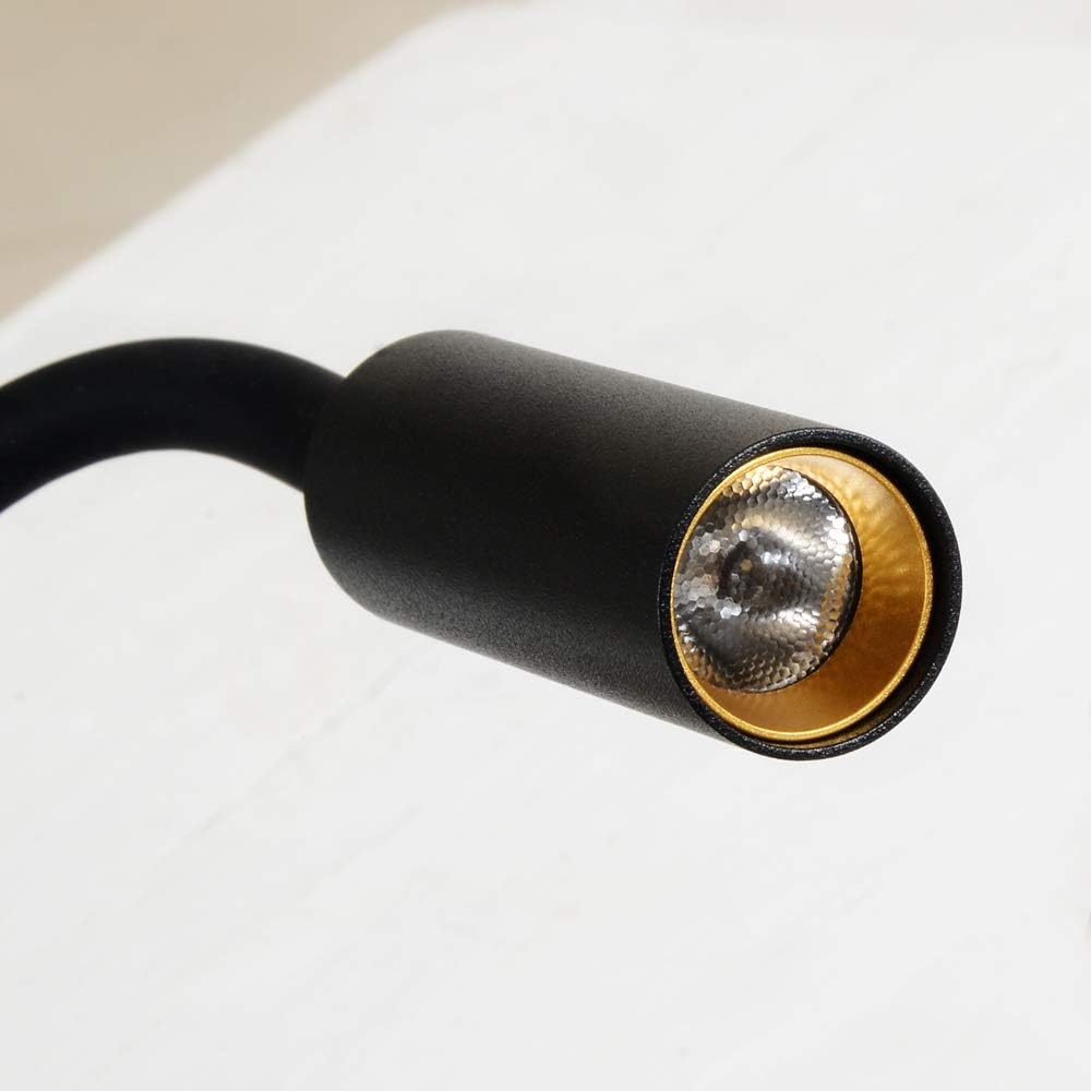 Lampe Murale 360° Pivotant Col de Cygne - Applique Bois et Noir avec Interrupteur Pour Chambre, Couloir, Salle de Bain, Hôtel
