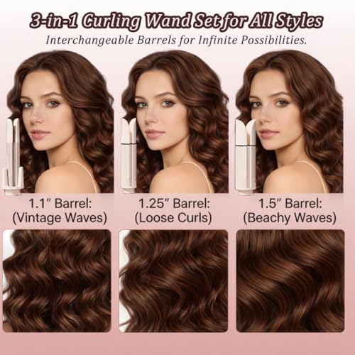 Image of Automatic Curling Iron Rotating - 3-in-1 Self Curling Hair Curler with 3 Barrel Sizes for Loose Waves to Tight Curls, Negative Ion Ceramic, Anti-Tangle & Fast Heating, Safe Styling for All Hair Types