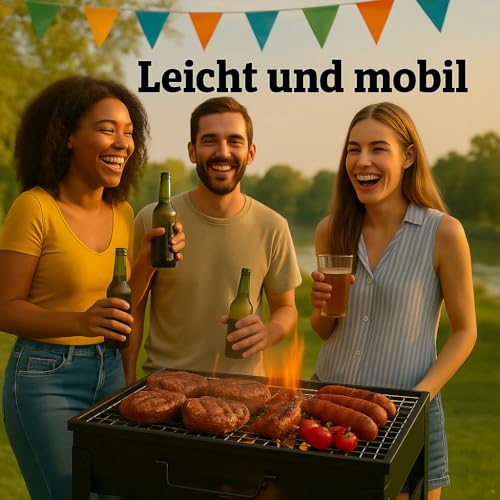 Barbecue portatile a carbonella formato valigetta – compatto, con manico e vaschetta raccogli-cenere rimovibile. Ideale per giardino, balcone, campeggio, picnic e viaggi. - 4